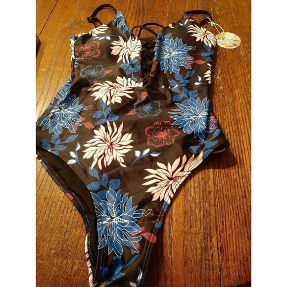 New Small Binlowis Sexy Plunging Criss Cross One-Piece Swimsuit Bathing Suit NWT - Picture 6 of 7